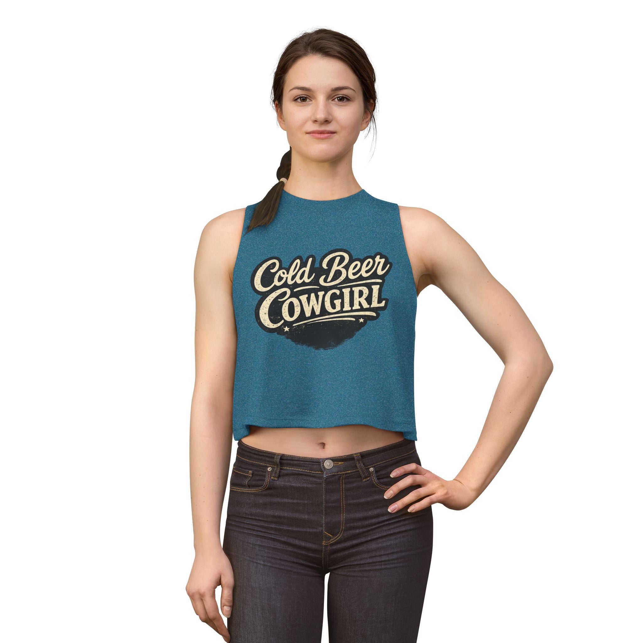 Cold Beer Cowgirl Women's Crop Top – Retro Country Graphic Tank