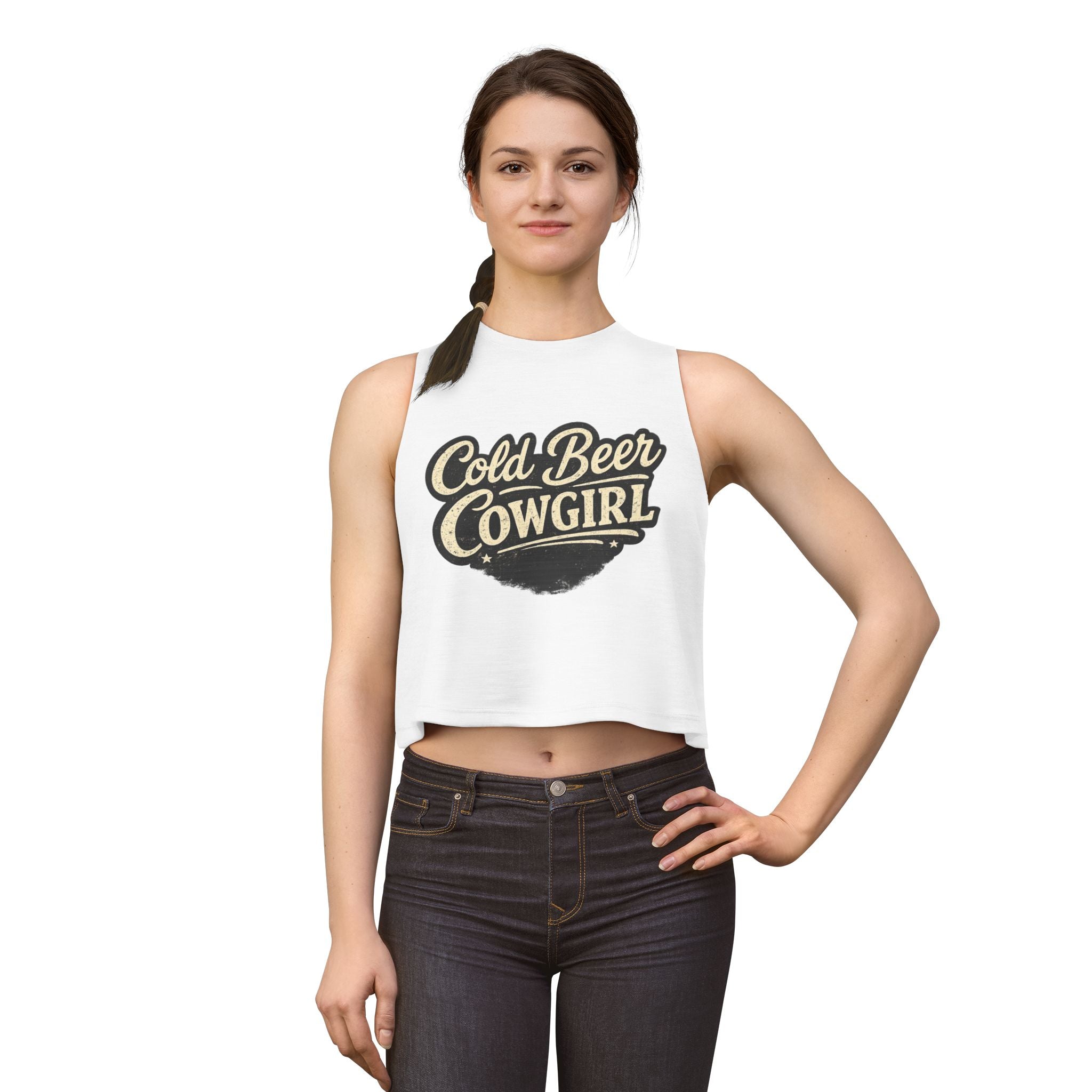 Cold Beer Cowgirl Women's Crop Top – Retro Country Graphic Tank