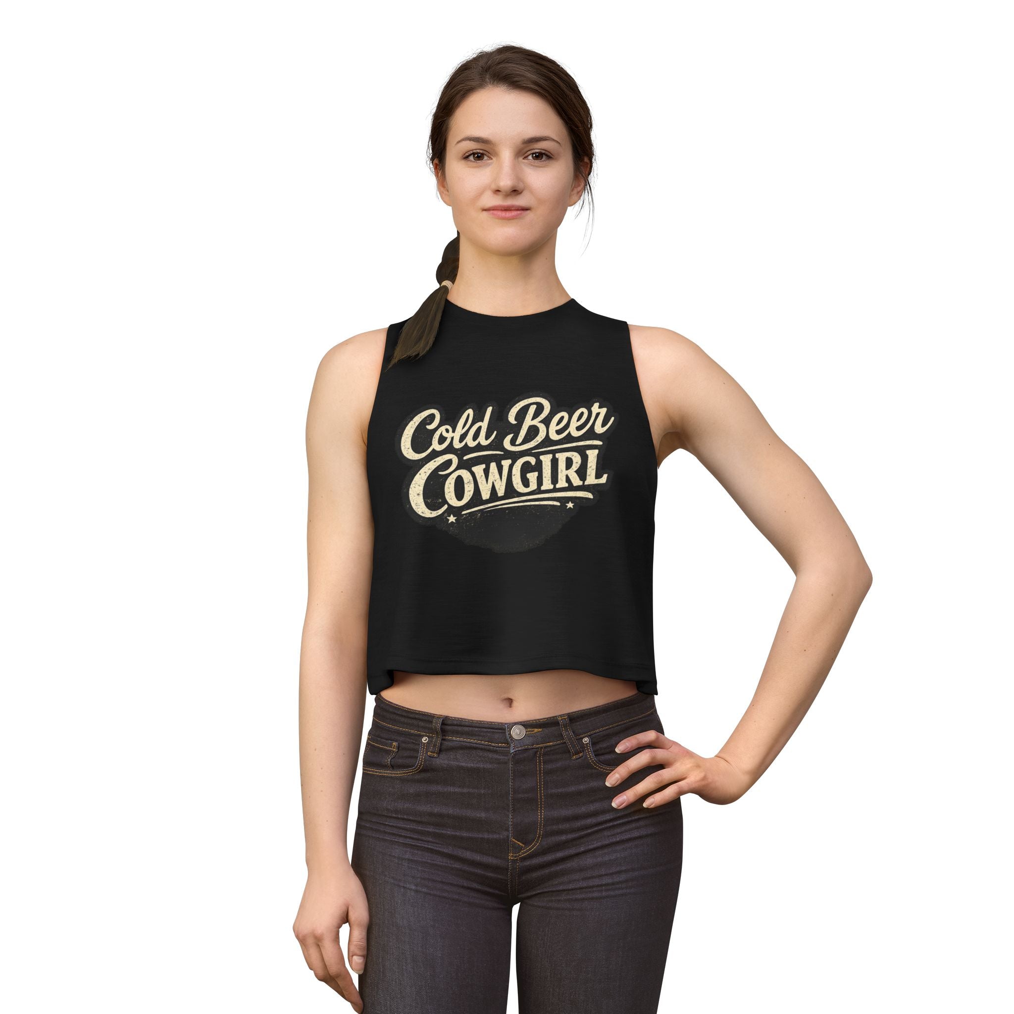 Cold Beer Cowgirl Women's Crop Top – Retro Country Graphic Tank