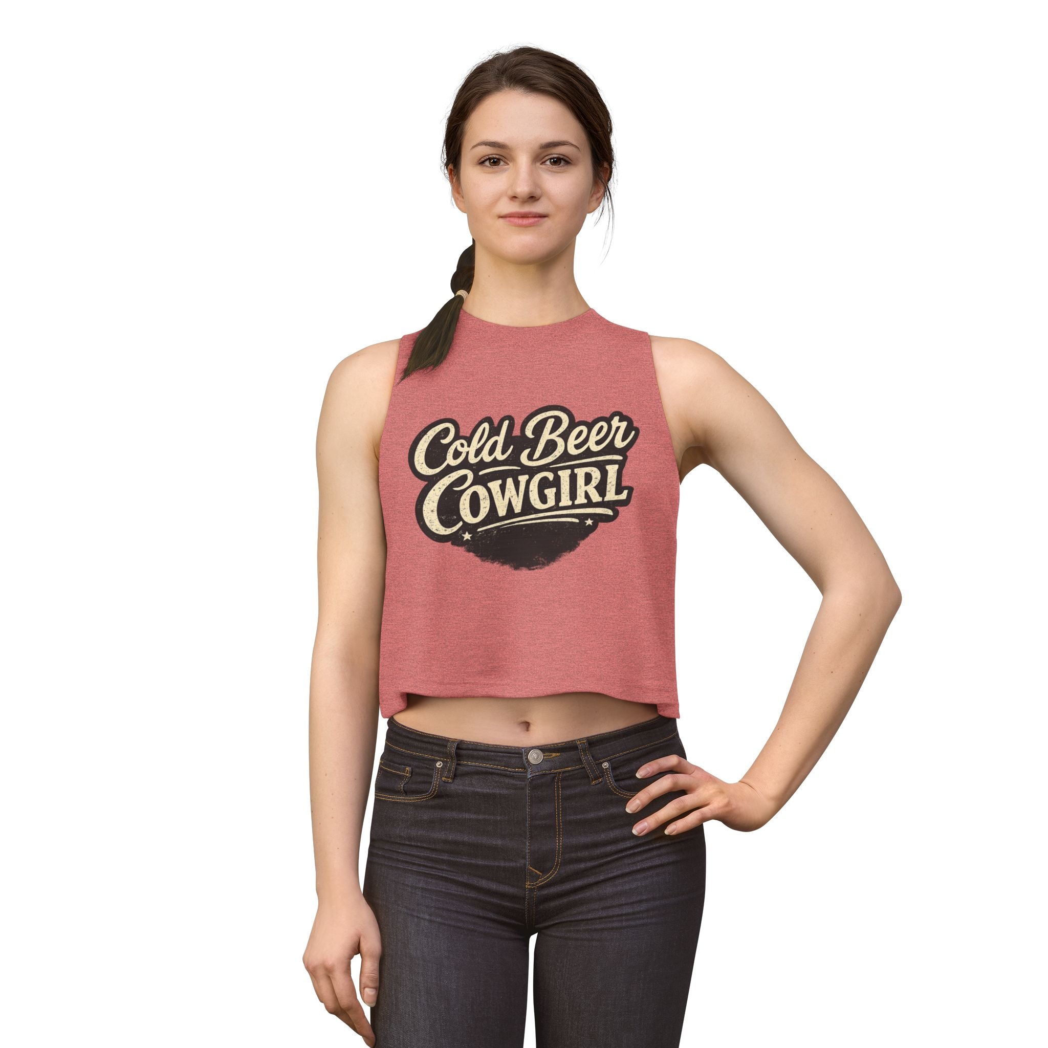 Cold Beer Cowgirl Women's Crop Top – Retro Country Graphic Tank