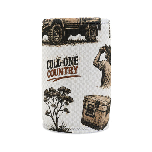 Cold One Country Stubby Cooler – Insulated Beer Can Koozie with Outdoor Truck & Cooler Design